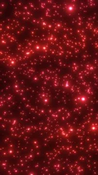 Red glowing starfield of sparkling particles on dark background, abstract c.. Stock Illustration