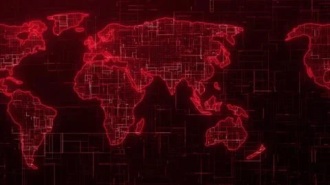 Red glowing technology earth map 1 Stock Illustration