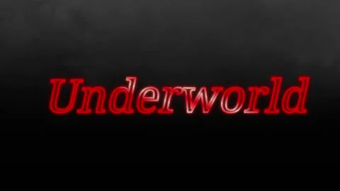 Red glowing underworld typography animation emerging from dark foggy background Stock Footage 345500192