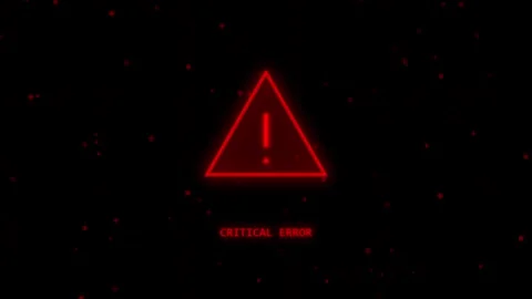 Red glowing warning triangle icon with critical error text on black background Stock Footage 346076039