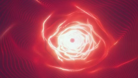 Red glowing wave vortex with a luminous center and flowing contour lines Stock Footage 341947794