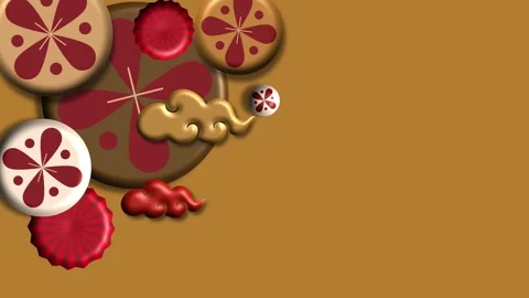 Red Gold Abstract Pattern Corner Design Beige Background Stock Footage 322956854