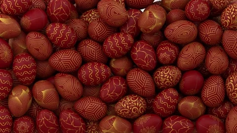 Red with gold pattern Easter egg falling transition Stock Footage 234980508