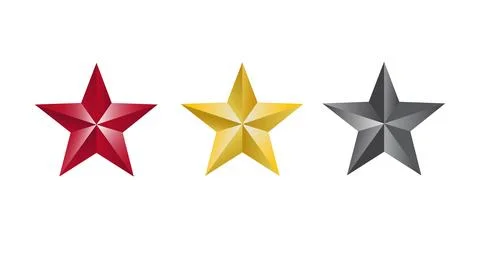 Red Gold Silver 3D Star Set Vector Stock Illustration