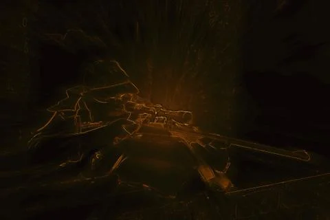 Red golden abstract image of marksman taking aim Stock Illustration