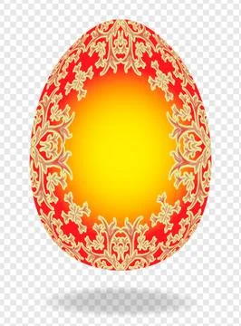 Red golden painted Easter egg with a pattern of lilies and a place for text 3d Stock Illustration