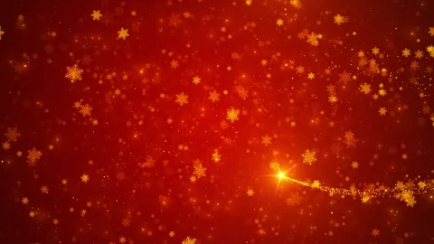 Red golden snowflake background warm festive glow, falling flakes, sparkling bok Stock Footage 340418070