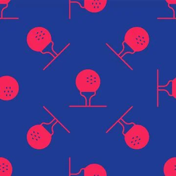 Red Golf ball on tee icon isolated seamless pattern on blue background. Vector Stock Illustration