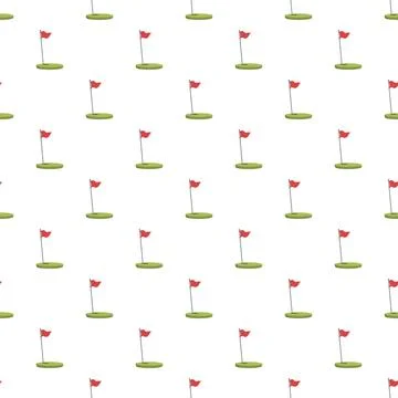 Red golf flags seamless pattern on green grass Illustrazione stock