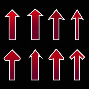 Red Gradient Arrow Icons Set on Black Background Stock Illustration