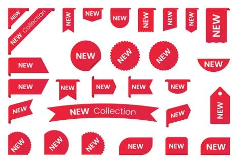 Red gradient badges, labels or stickers collection. 库存插图