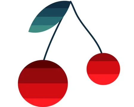 Red gradient big cherry with green leaf on white background Stock Illustration