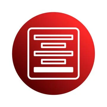 Red gradient circle button with a document icon, showing text alignment opt.. Illustrazione stock