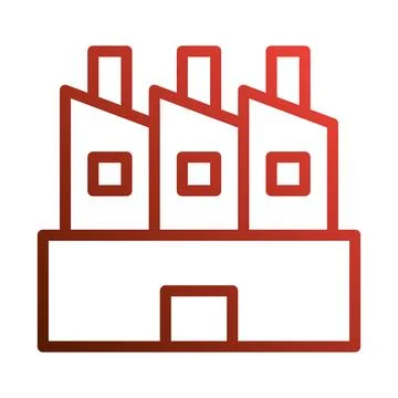 Red Gradient Factory Icon With Three Smokestacks Stock Illustration
