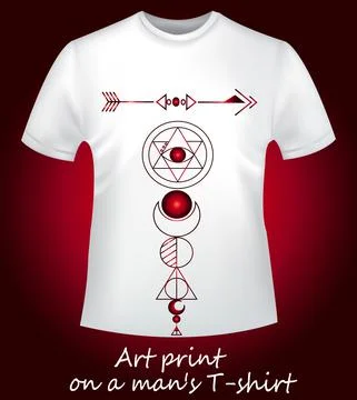 Red gradient - geometry, all-seeing eye, arrow, moon - seal on a T-shirt Stock Illustration