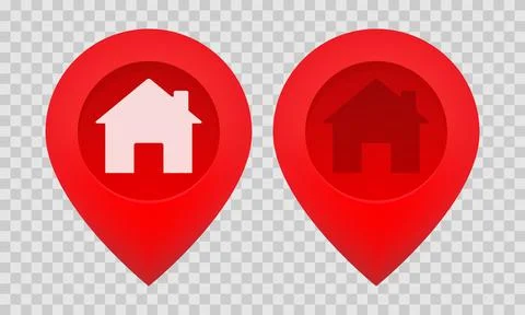 Red gradient map markers with house icons Stock Illustration