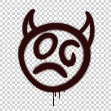 Red graffiti devil face is showing spiral, oval eyes, horns, dripping paint on Stock Illustration