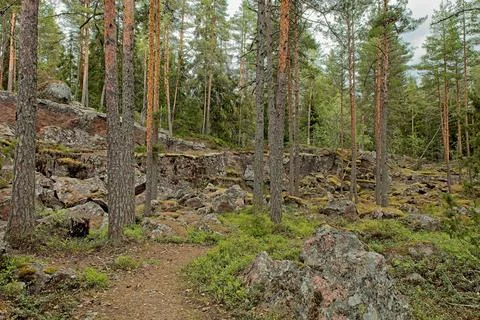 Red granite quarry. Foto stock