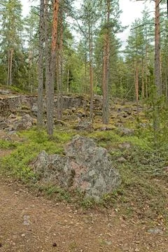 Red granite quarry. Stock Photos