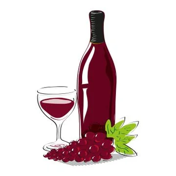 Red grape with bottle of red wine Stock Illustration