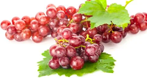 Red grape with leaf isolated on white background Stock Photos