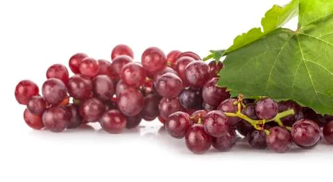 Red grape with leaf isolated on white background Stock Photos