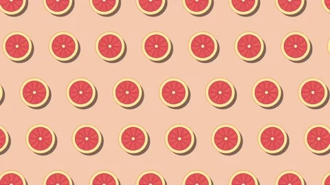Red Grapefruit slices in animated pattern on an orange background. Seamless loop Stock Footage 174895407