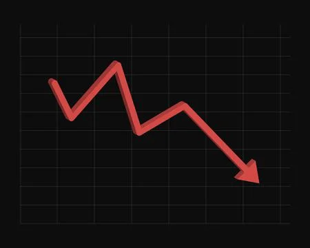 Red graph 3d of fall of economy on black background, vector image Stock Illustration