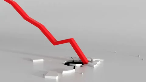 Red graph down breaking floor 3D render animation Stock Footage 127883999