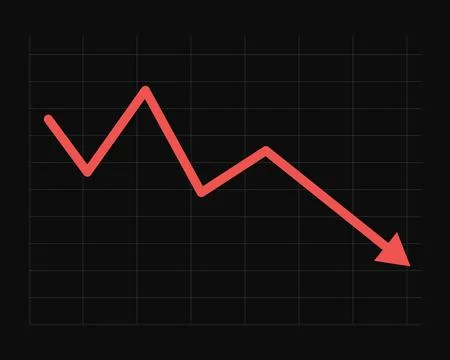 Red graph of fall of economy on black background, vector Stock Illustration