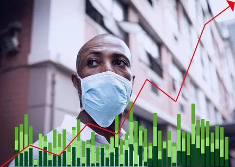 Red graph over statistical data processing against african american man wearing Stockfoto's