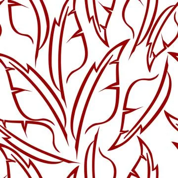 Red graphic drawing of stylized feathers on a white background, texture Stock Illustration