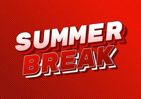 Red graphic with large 3d white and red text reading SUMMER BREAK on a text.. Stock Illustration