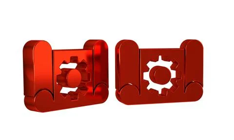 Red Graphing paper for engineering and gear icon isolated on transparent ba.. Stock Illustration