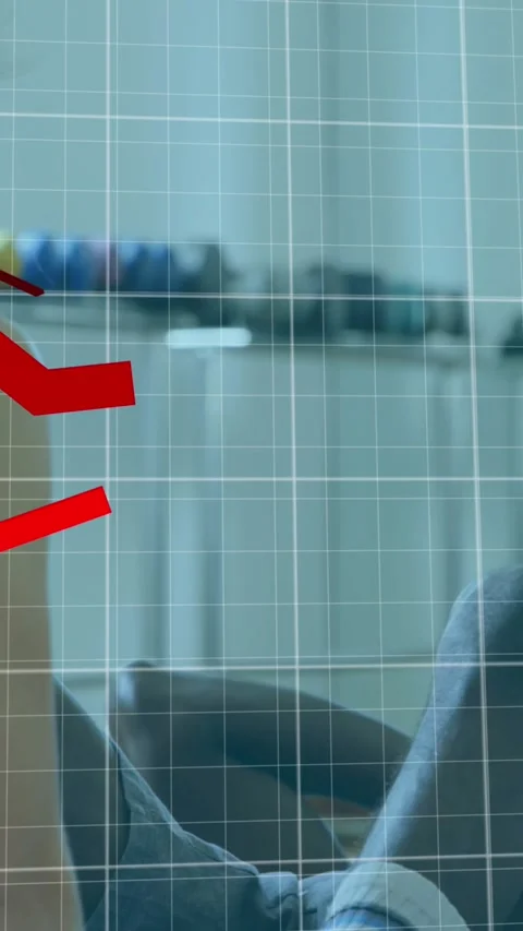 Red graphs moving against male boxer performing sit ups exercise Stock Footage 343545485