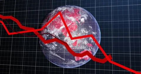 Red graphs over Grid lines against globe Stock Illustration