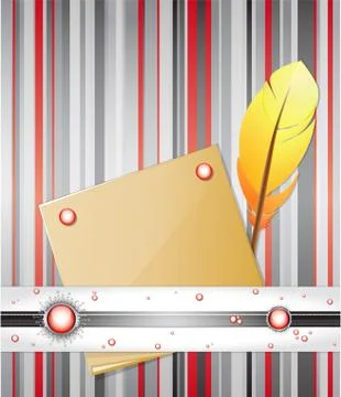 Red - gray background with feather and paper. Stock Illustration