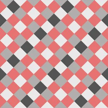 Red Gray White Large Diagonal Seamless French Checkered Pattern. Big Inclined Stock Illustration