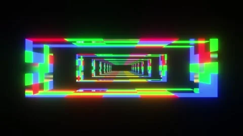 Red green and blue with red neon cube room tunnel VJ loop background0001-030 Stock Footage 341854595