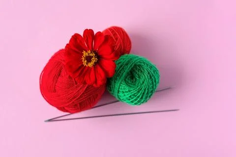 Red green balls of thread Stock Photos