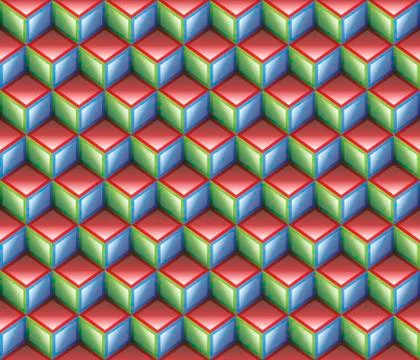 Red, green &amp; blue 3d cubes contour abstract geometrical seamless pattern Illustrazione stock