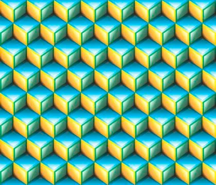 Red, green &amp; blue 3d cubes contour abstract geometrical seamless pattern Illustrazione stock