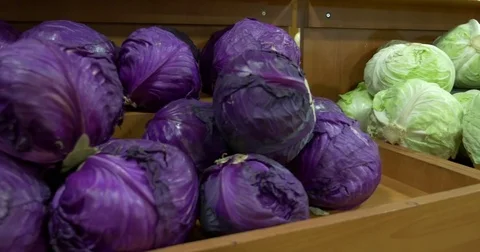 Red &amp; Green Cabbage at market Stock Footage 75345475
