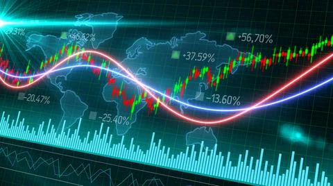 Red green candlestick graph chart of stock market trading with corona virus Illustrazione stock