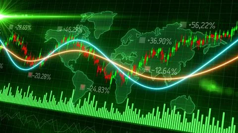 Red green candlestick graph chart of stock market trading with corona virus Stock Illustration