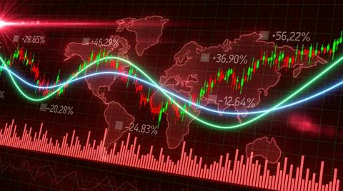Red green candlestick graph chart of stock market trading with corona virus 스톡 일러스트