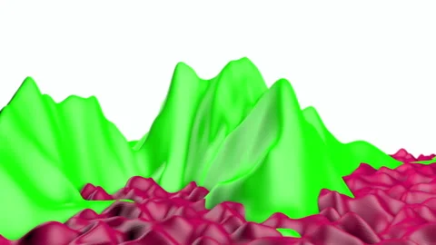 Red green deformed low poly wave surface. 3D rendering Stock Footage 95414872