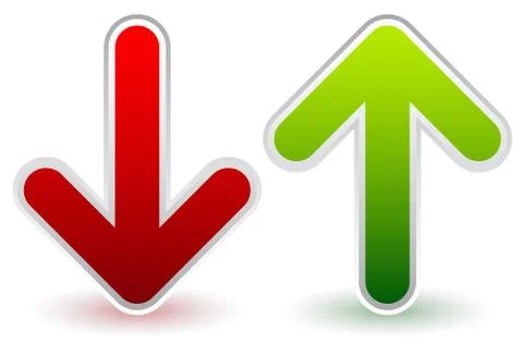 Red, Green Down and Up Arrows. Growth, Decline, Raise, Decrease. Stock Illustration