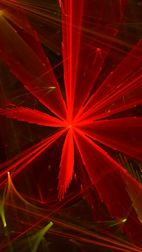 Red green glowing swirling rays pattern with cannabis leaf Stock Footage 339378480