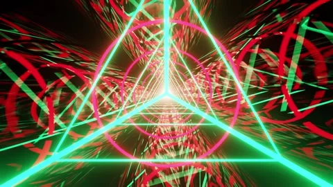 Red with green video background triangle with rings tunnel VJ loop animation 库存影片 339710827